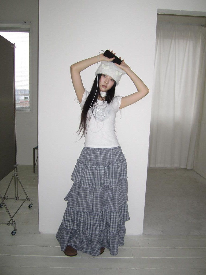 ang project Vintage Layered Plaid Patchwork Tiered Women&
