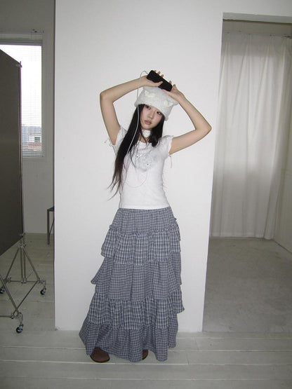 ang project Vintage Layered Plaid Patchwork Tiered Women&