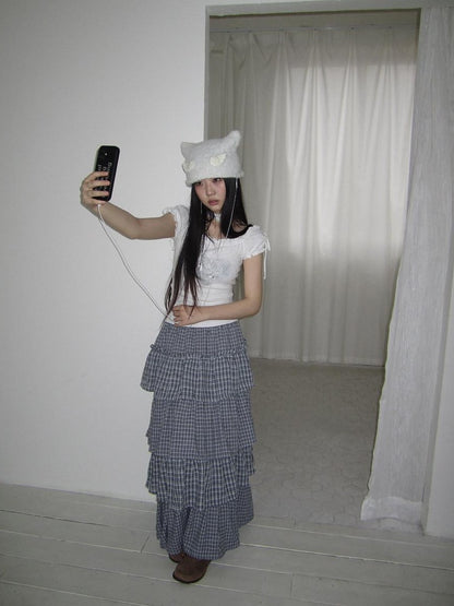 ang project Vintage Layered Plaid Patchwork Tiered Women&