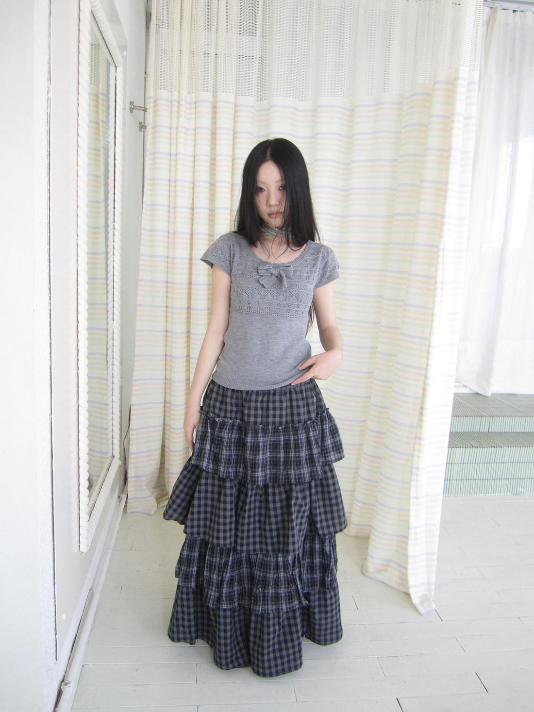 ang project Vintage Layered Plaid Patchwork Tiered Women&