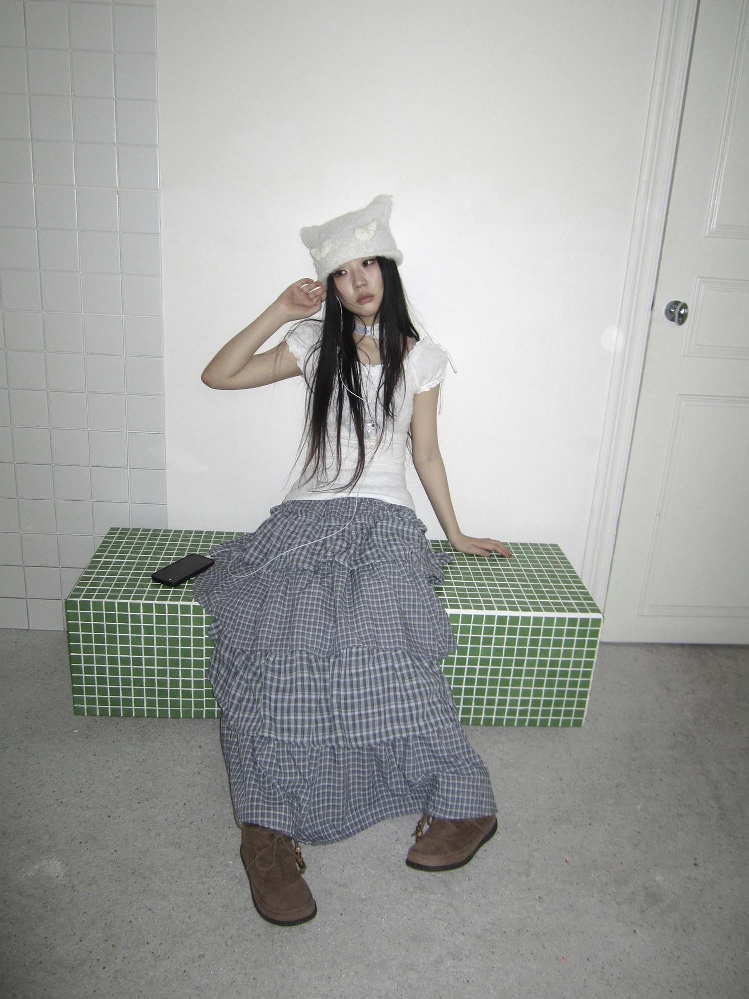 ang project Vintage Layered Plaid Patchwork Tiered Women&