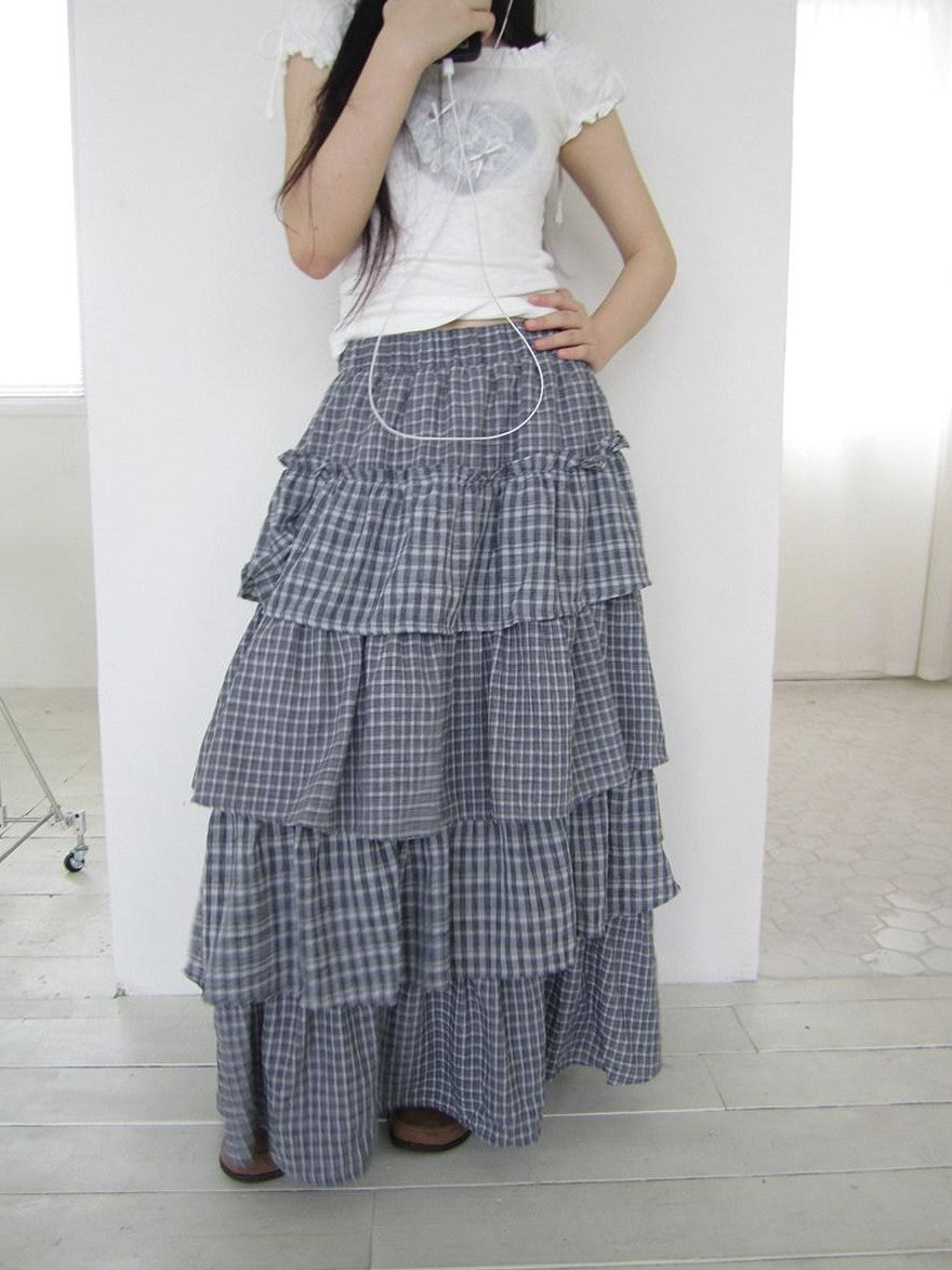ang project Vintage Layered Plaid Patchwork Tiered Women&