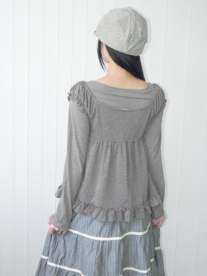ang project Vintage Layered Ruffle Bubble Sleeve Women&