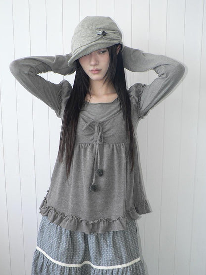 ang project Vintage Layered Ruffle Bubble Sleeve Women&