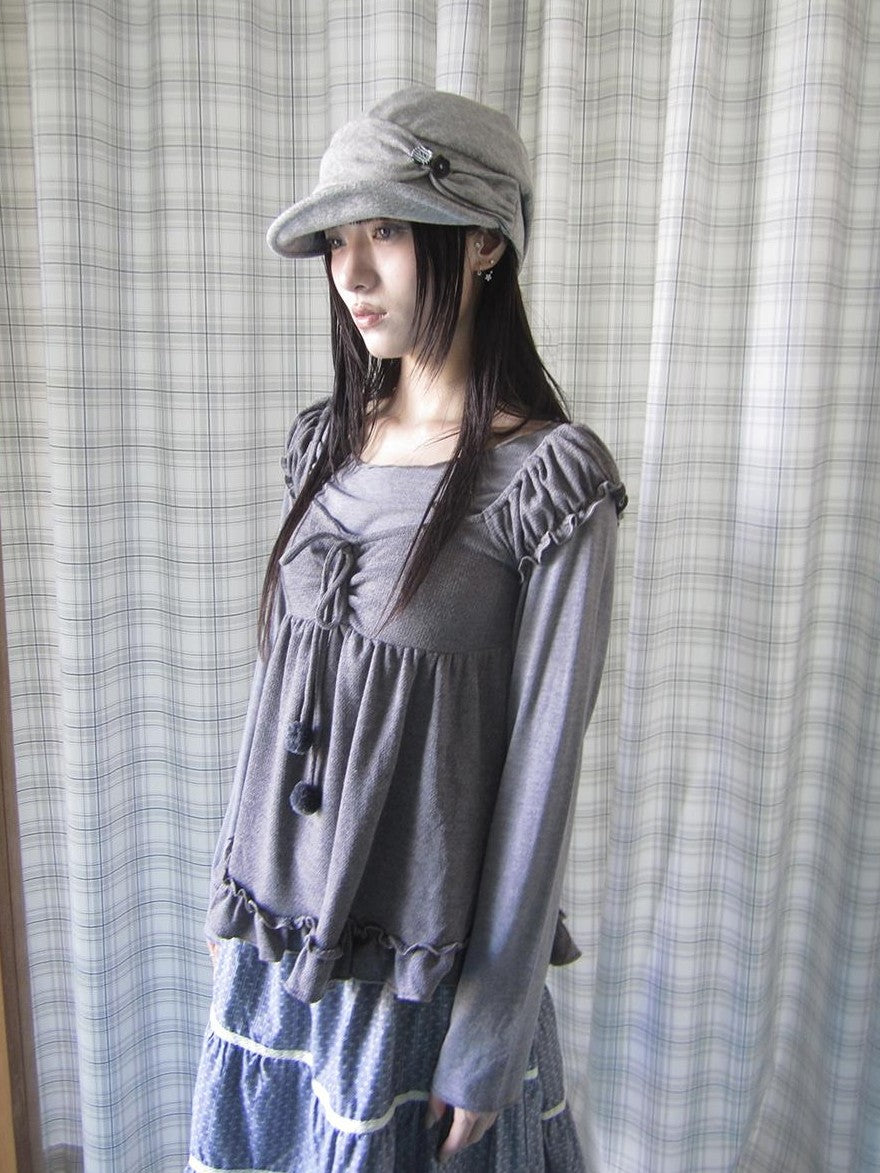 ang project Vintage Layered Ruffle Bubble Sleeve Women&