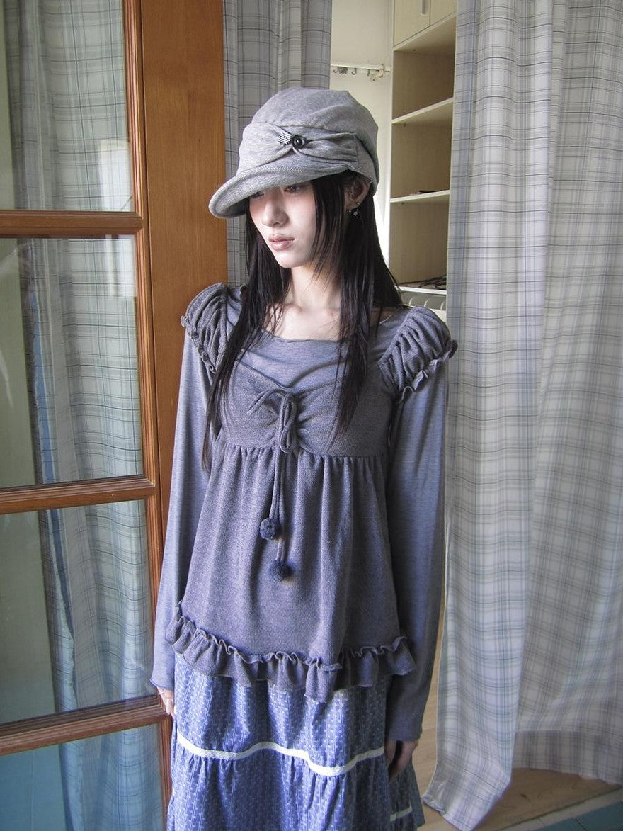 ang project Vintage Layered Ruffle Bubble Sleeve Women&