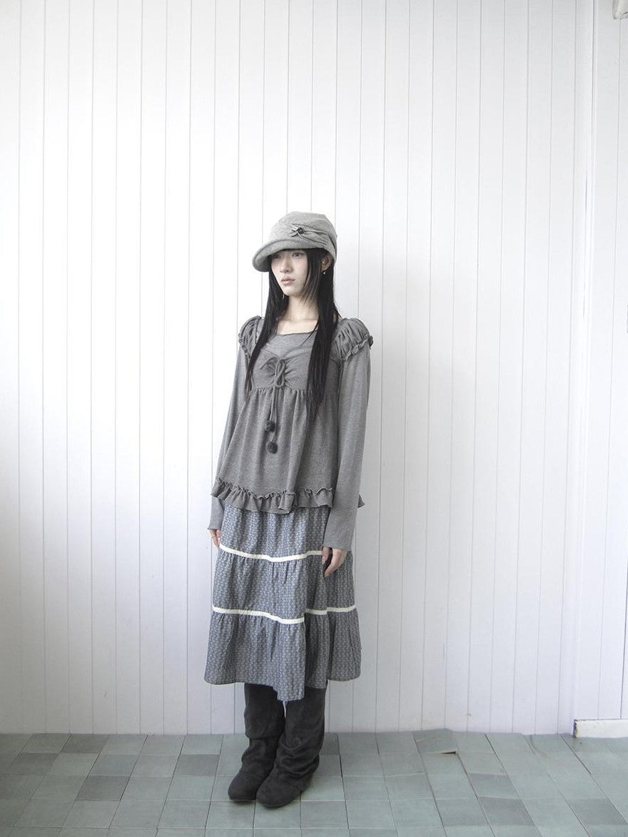 ang project Vintage Layered Ruffle Bubble Sleeve Women&
