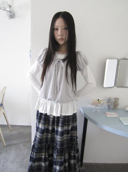ang project Vintage Layered Tie Waist Solid Two Piece Women&