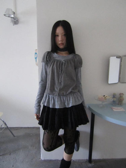 ang project Vintage Layered Tie Waist Solid Two Piece Women&