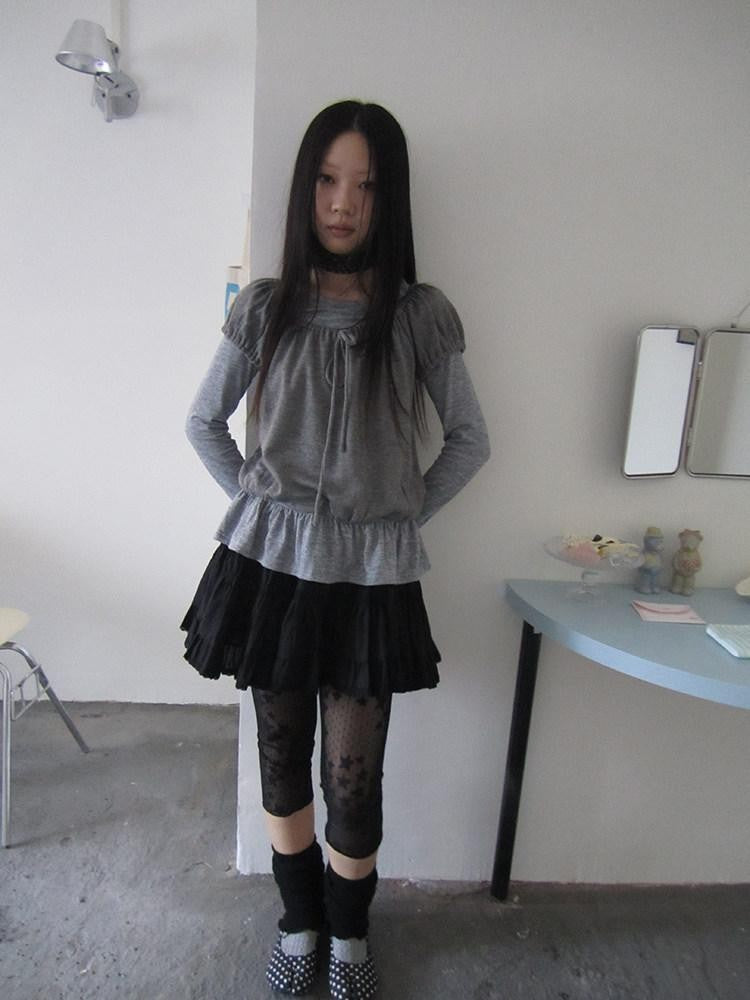 ang project Vintage Layered Tie Waist Solid Two Piece Women&