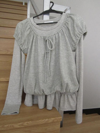 ang project Vintage Layered Tie Waist Solid Two Piece Women&