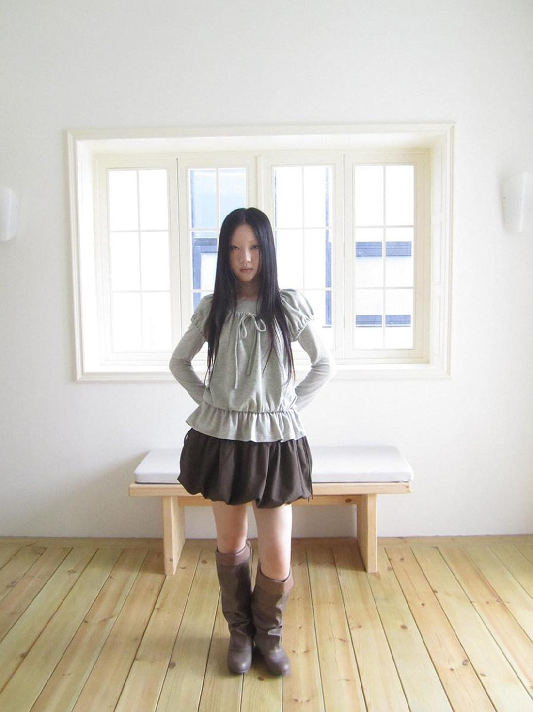 ang project Vintage Layered Tie Waist Solid Two Piece Women&