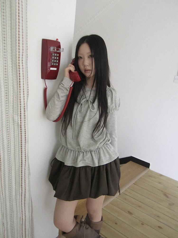 ang project Vintage Layered Tie Waist Solid Two Piece Women&