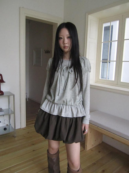 ang project Vintage Layered Tie Waist Solid Two Piece Women&