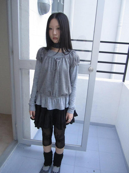 ang project Vintage Layered Tie Waist Solid Two Piece Women&