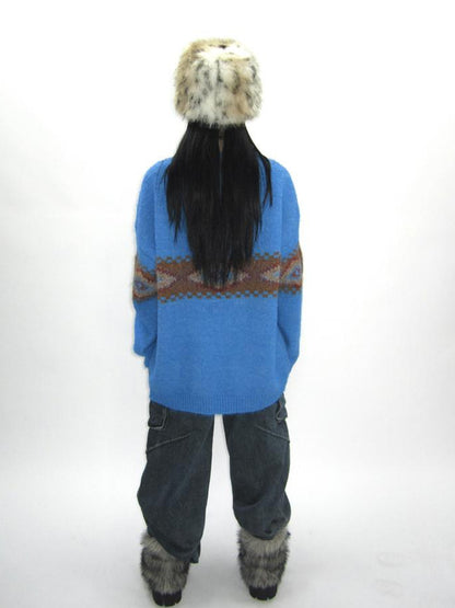 Updateang project Vintage Lazy Style V-Neck Cable Knit Sweater