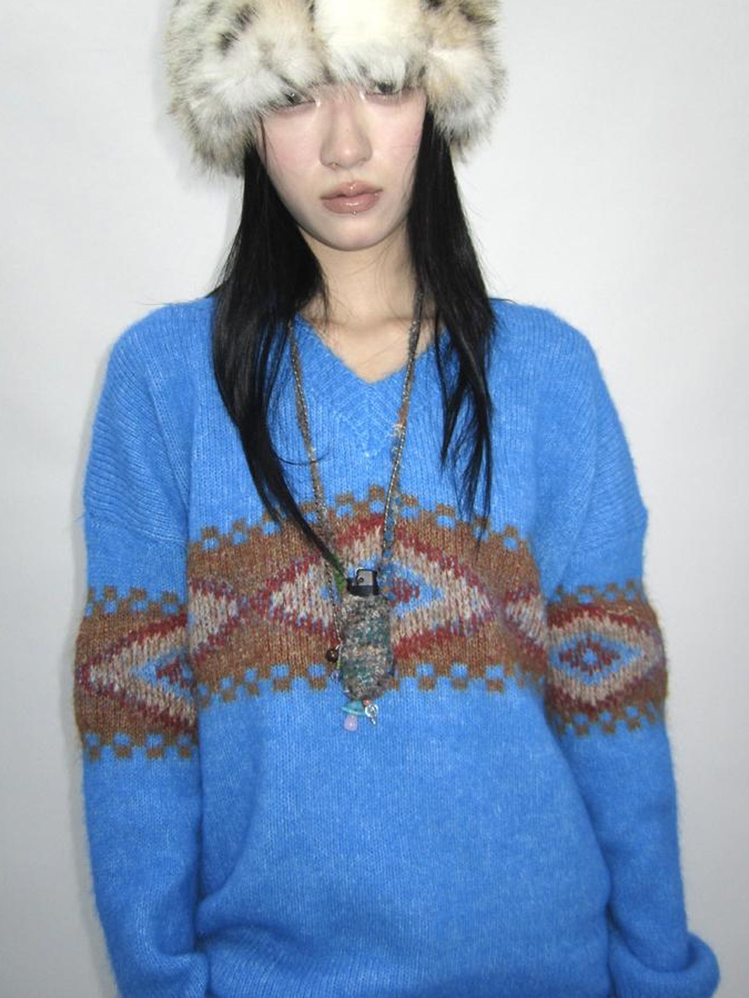 Updateang project Vintage Lazy Style V-Neck Cable Knit Sweater
