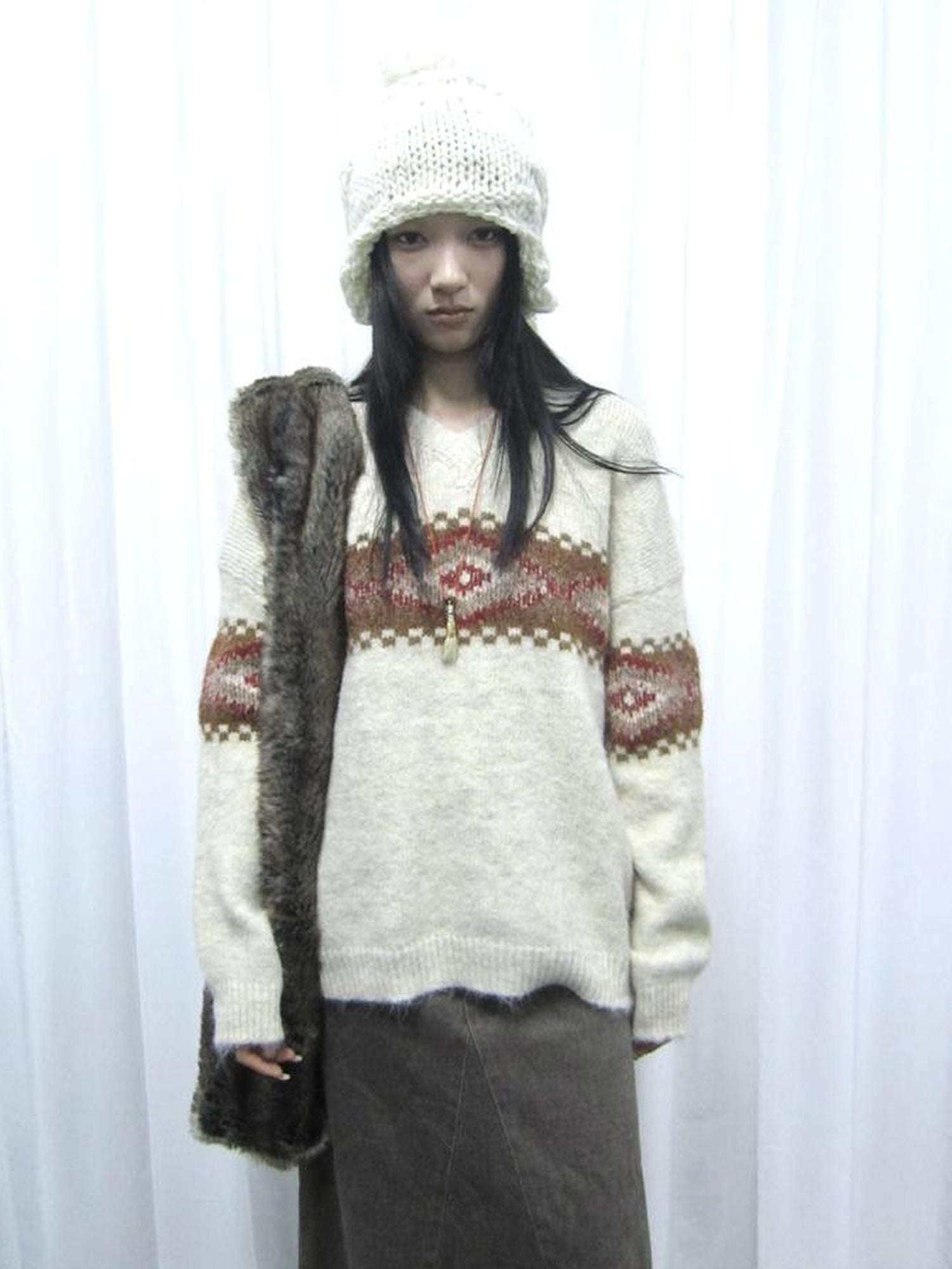 Updateang project Vintage Lazy Style V-Neck Cable Knit Sweater