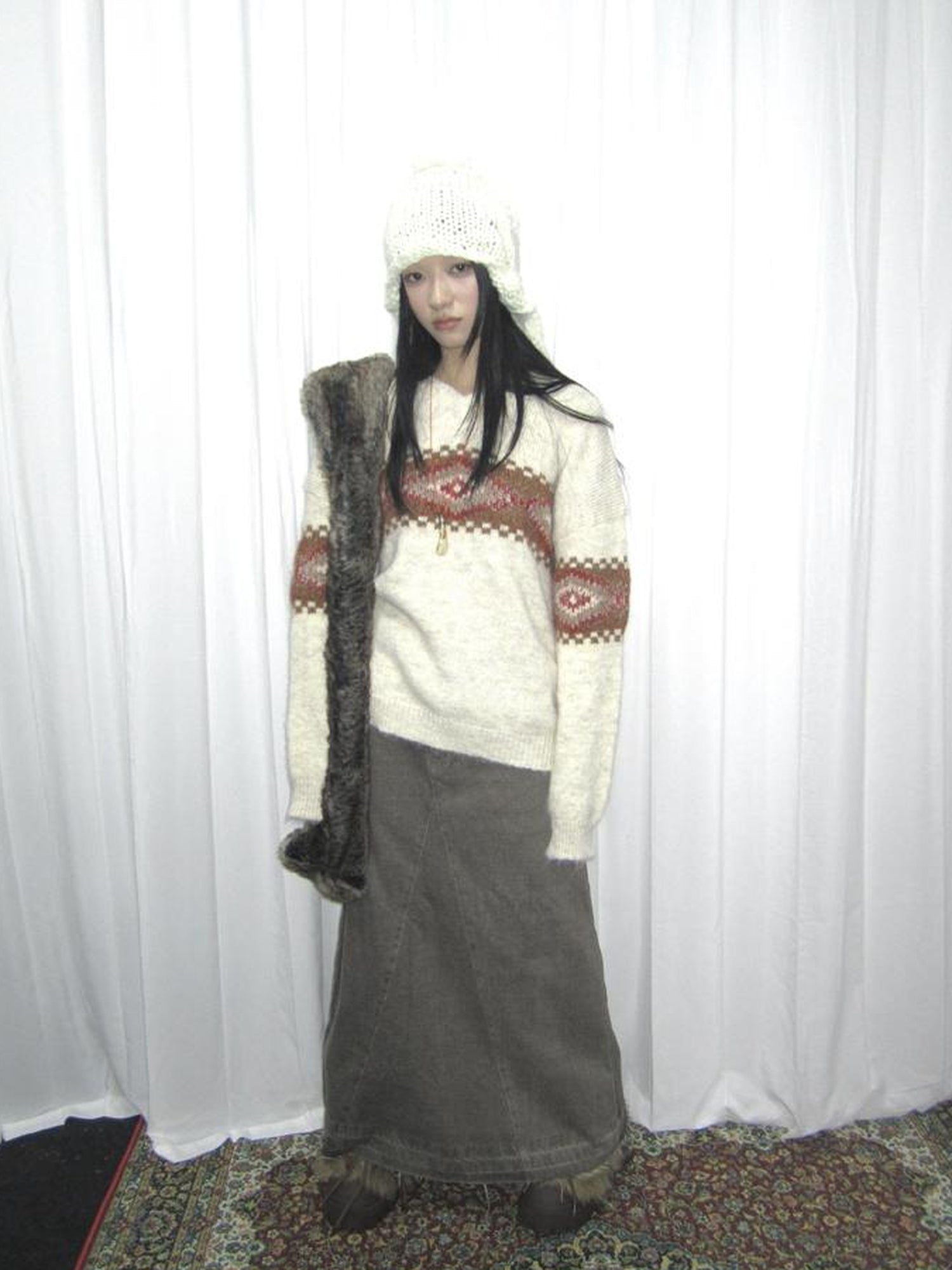 Updateang project Vintage Lazy Style V-Neck Cable Knit Sweater