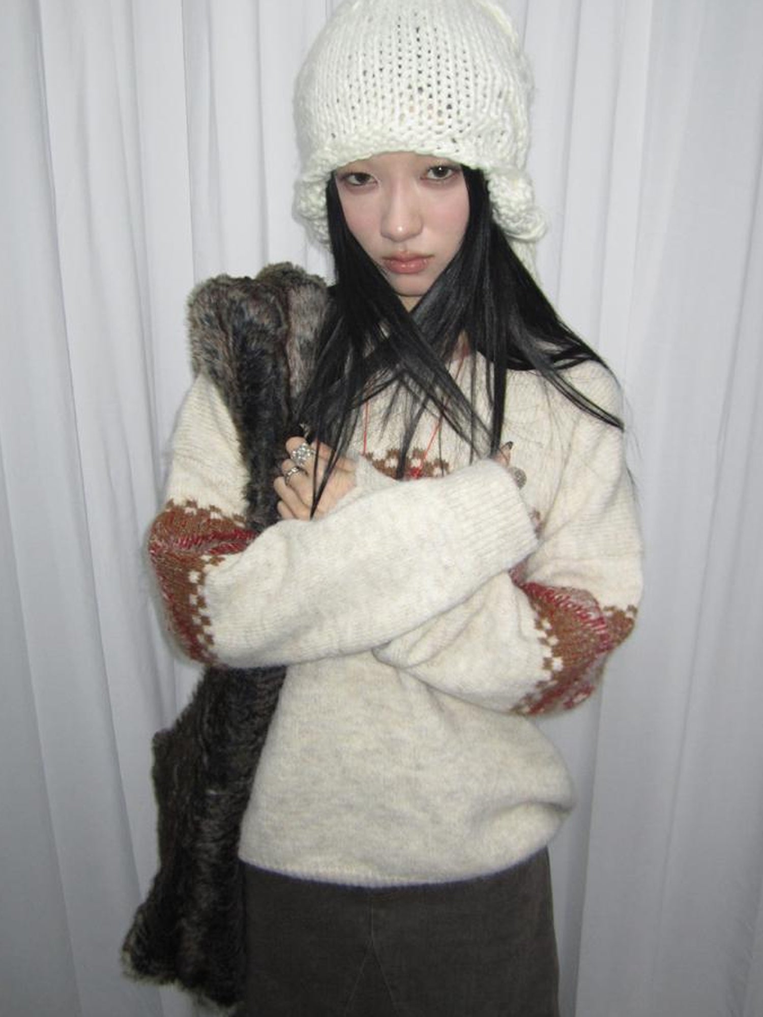 Updateang project Vintage Lazy Style V-Neck Cable Knit Sweater