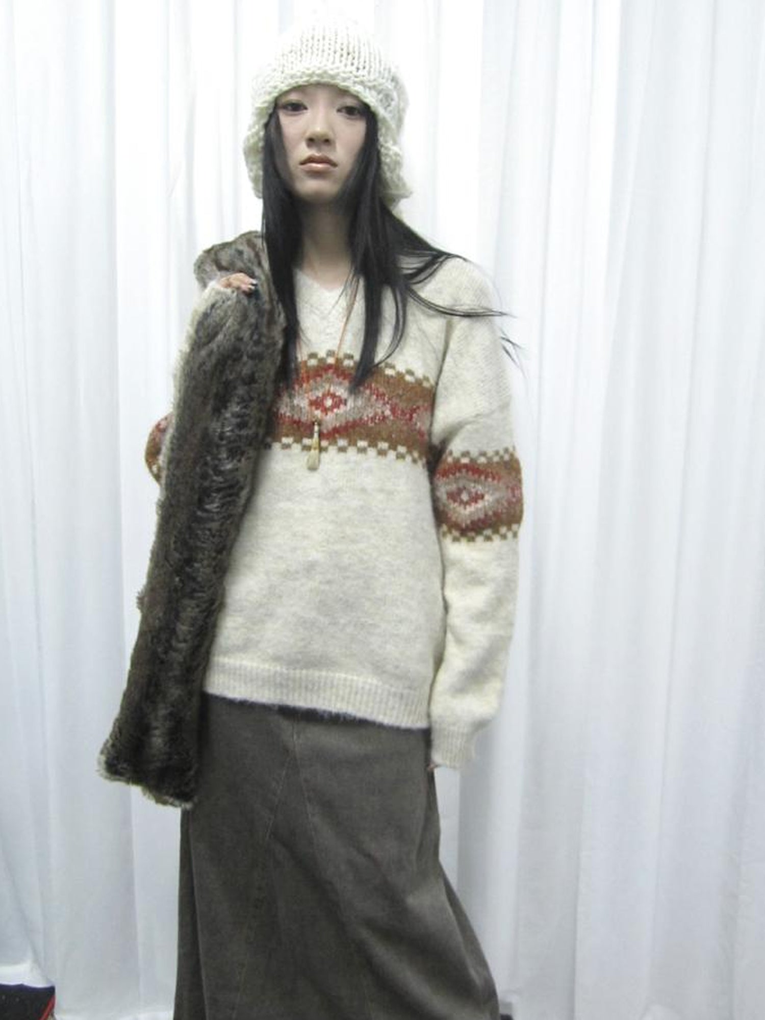 Updateang project Vintage Lazy Style V-Neck Cable Knit Sweater