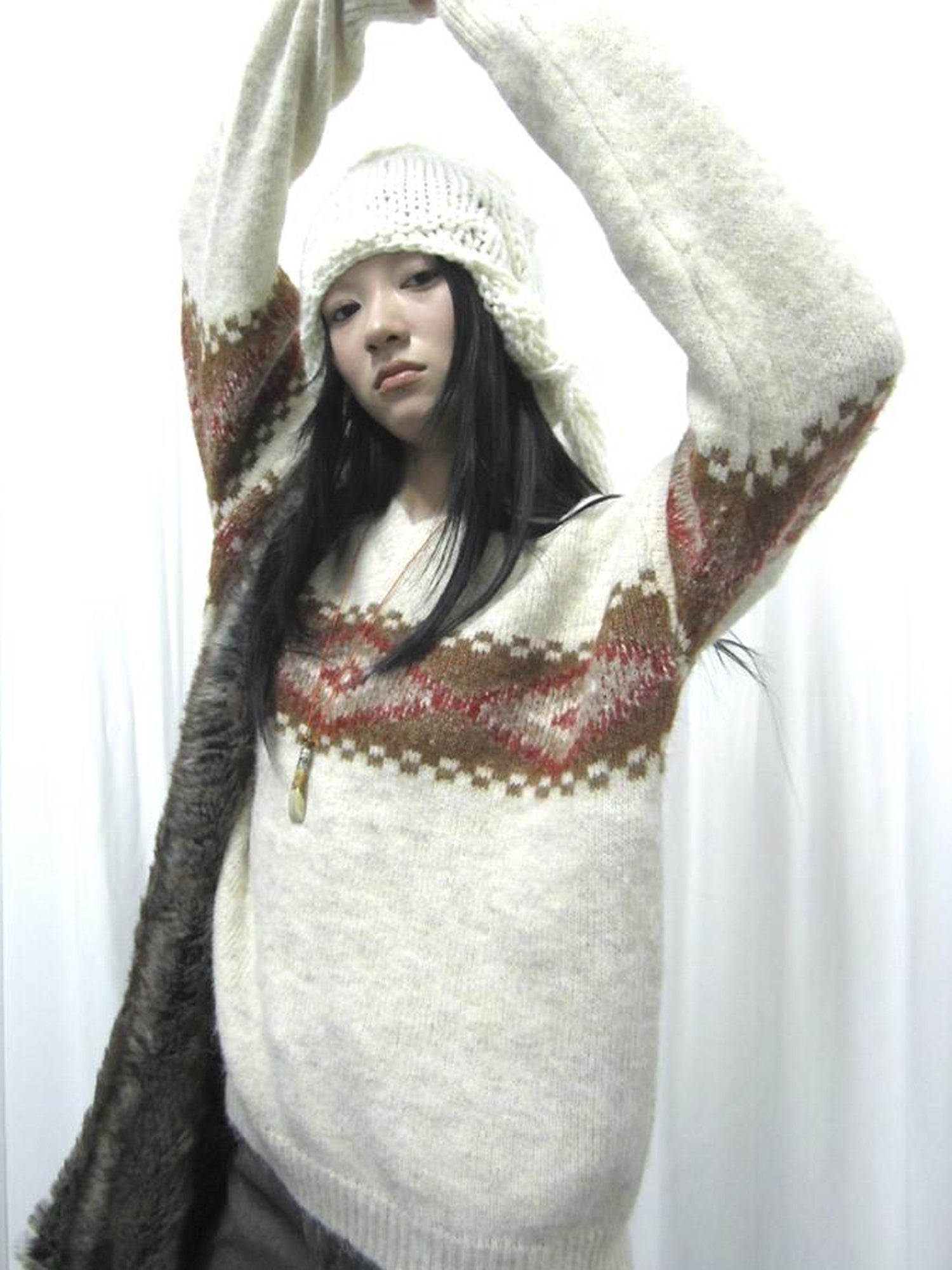 Updateang project Vintage Lazy Style V-Neck Cable Knit Sweater