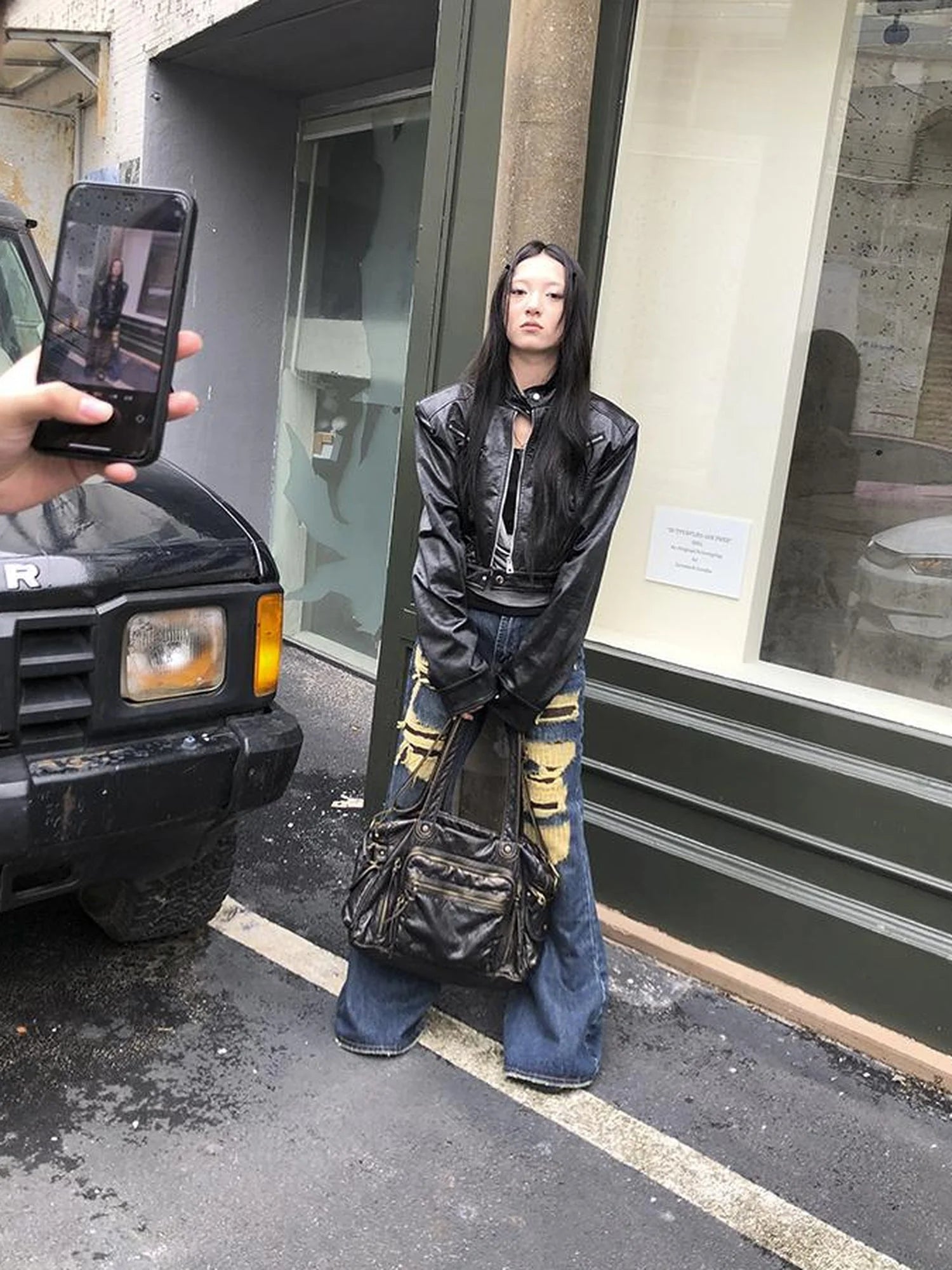 Vintage Light Wash Frayed Hem Patchwork Leopard Ripped Flared Jeans