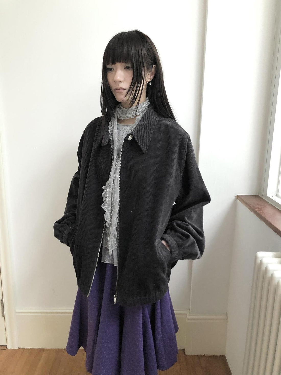 ang project Vintage Loose Fit Corduroy Collared Women&