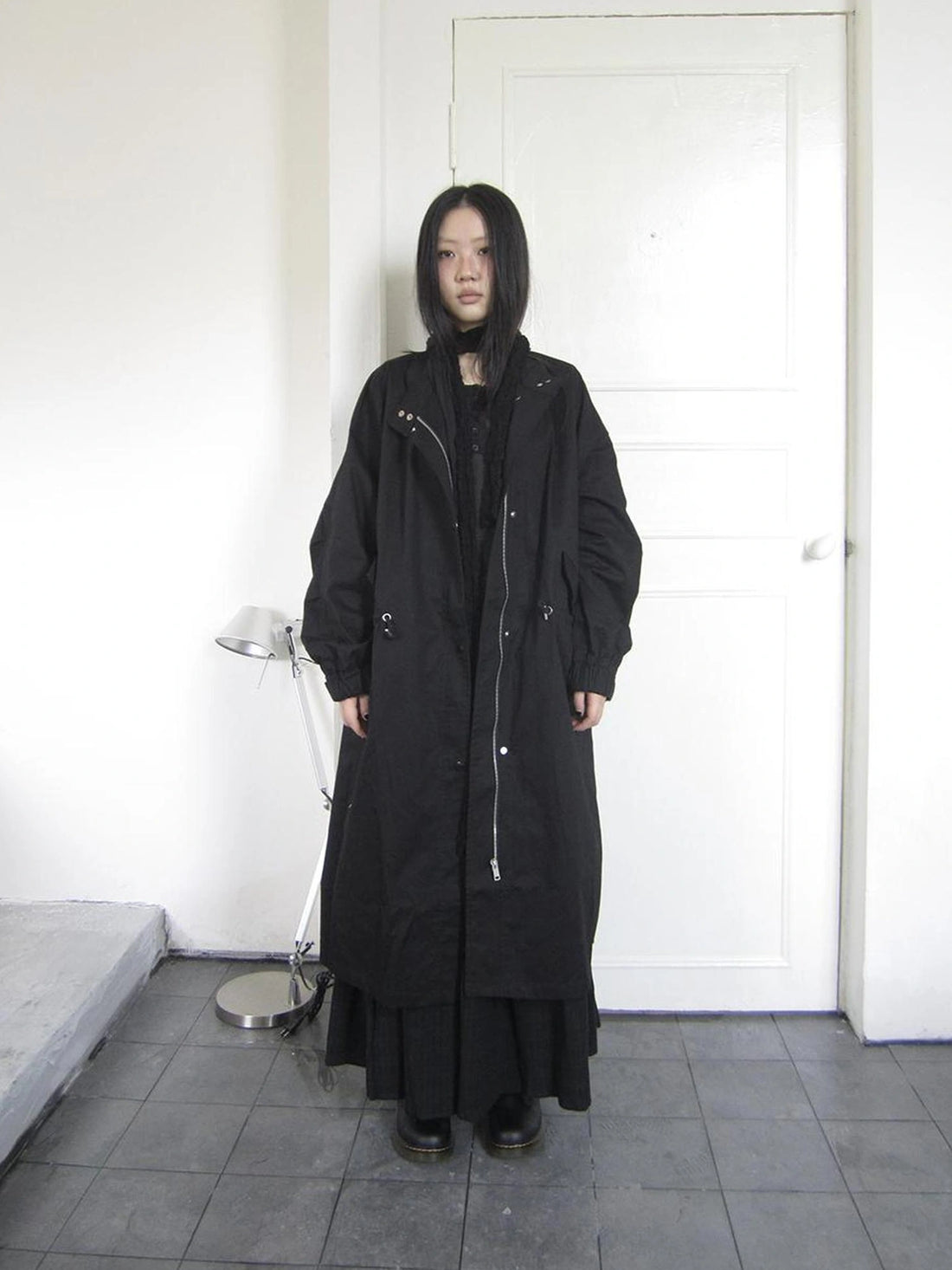 ang project Vintage Loose Fit Drawstring Waist Trench Coat Coat