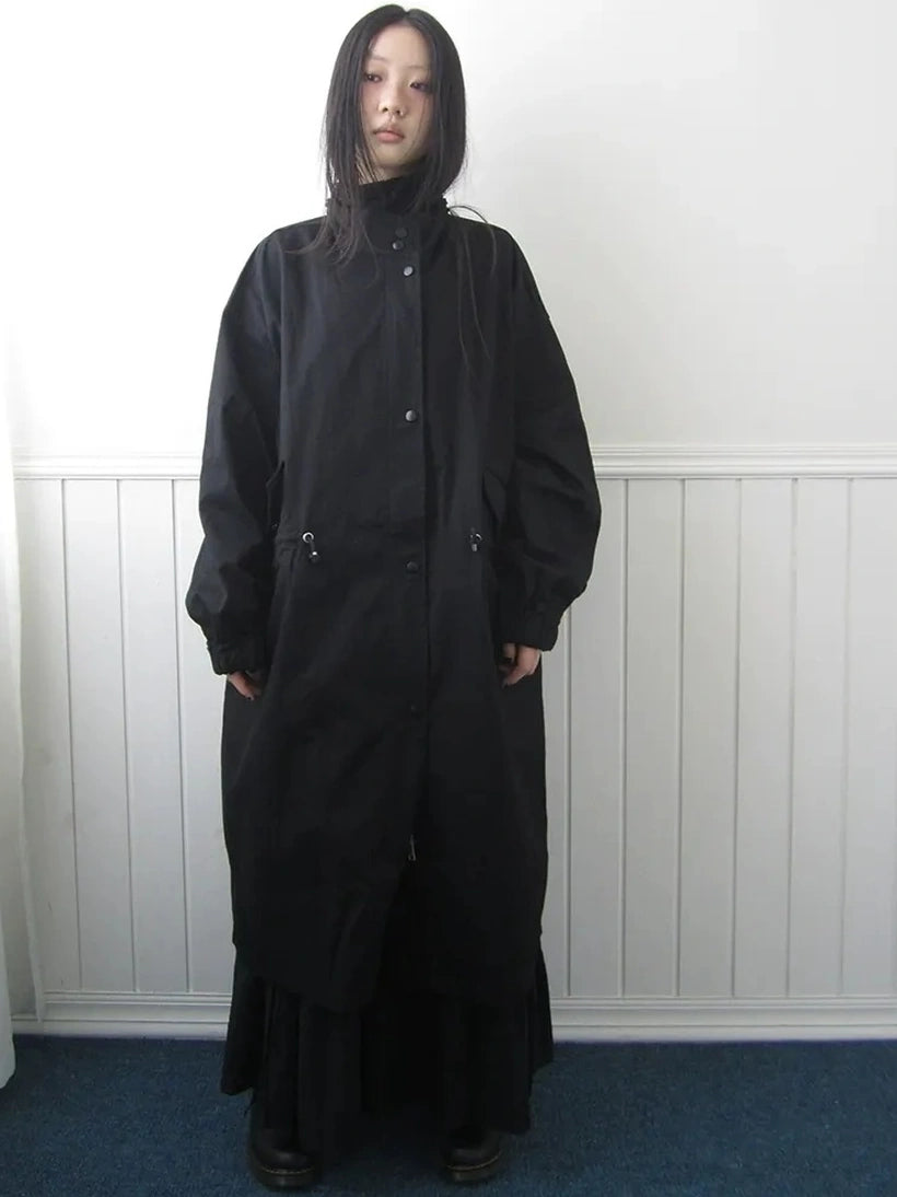 ang project Vintage Loose Fit Drawstring Waist Trench Coat Coat