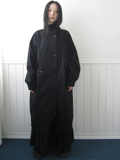 ang project Vintage Loose Fit Drawstring Waist Trench Coat Coat