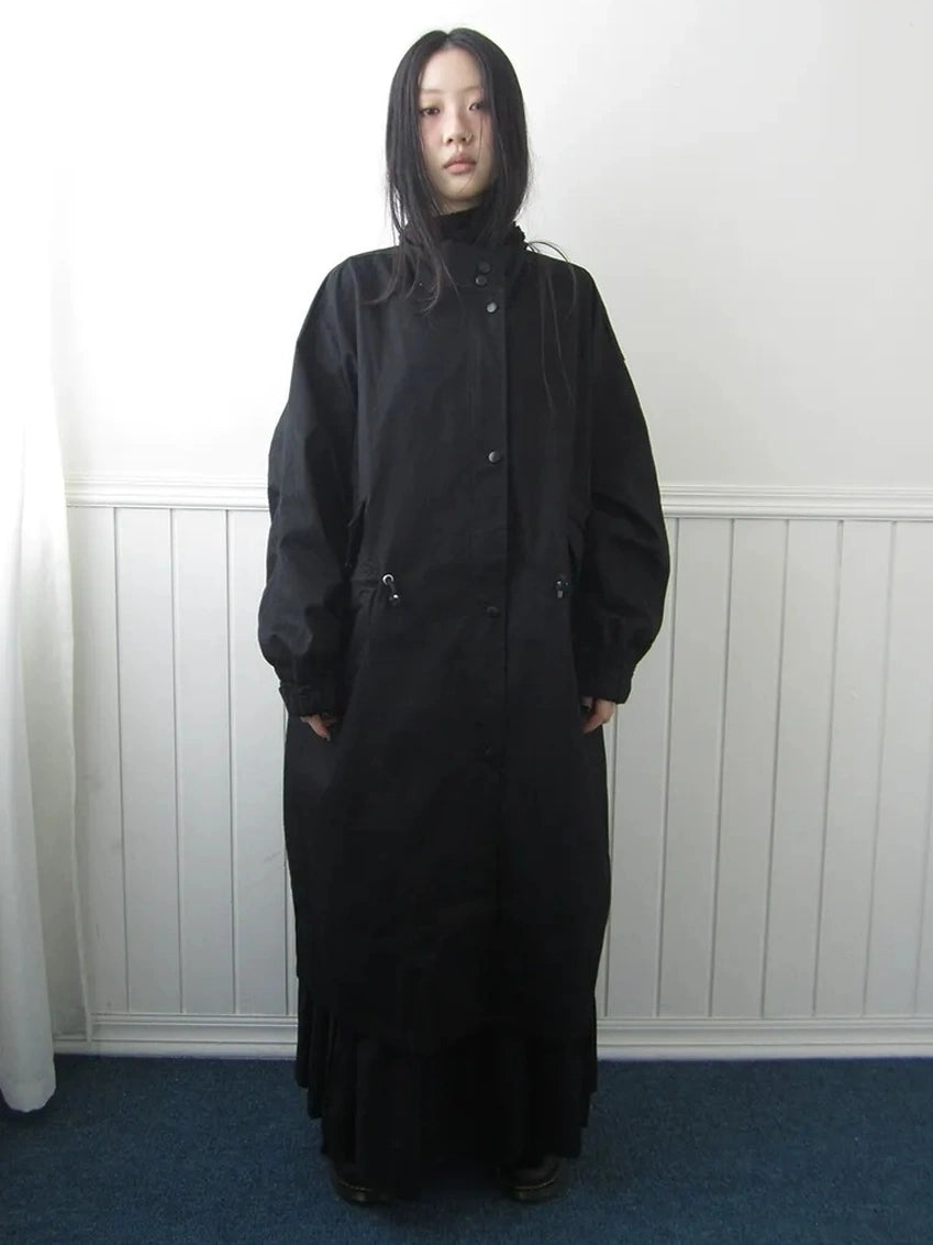 ang project Vintage Loose Fit Drawstring Waist Trench Coat Coat