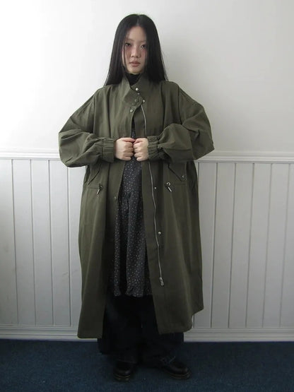 ang project Vintage Loose Fit Drawstring Waist Trench Coat Coat