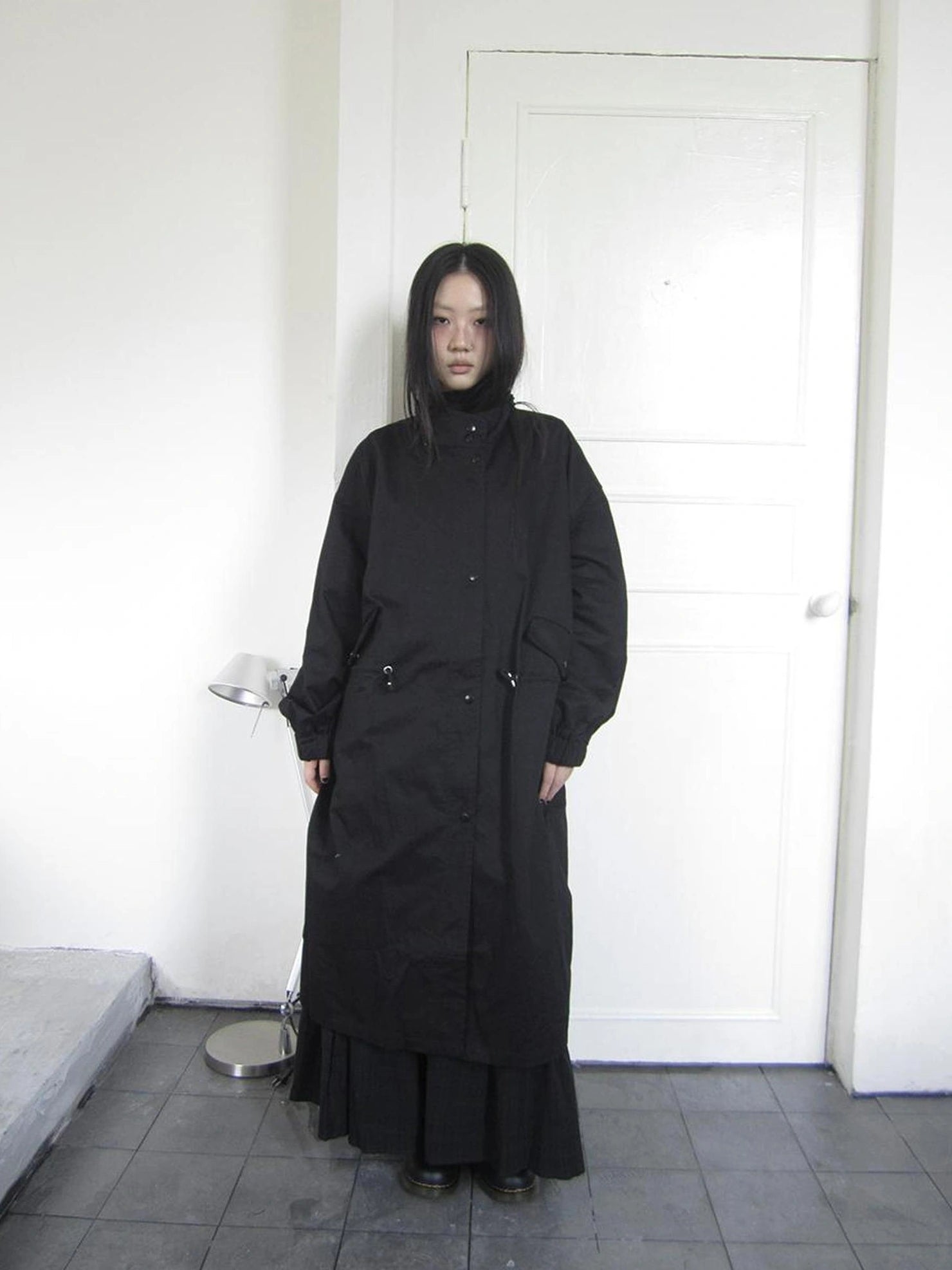 ang project Vintage Loose Fit Drawstring Waist Trench Coat Coat