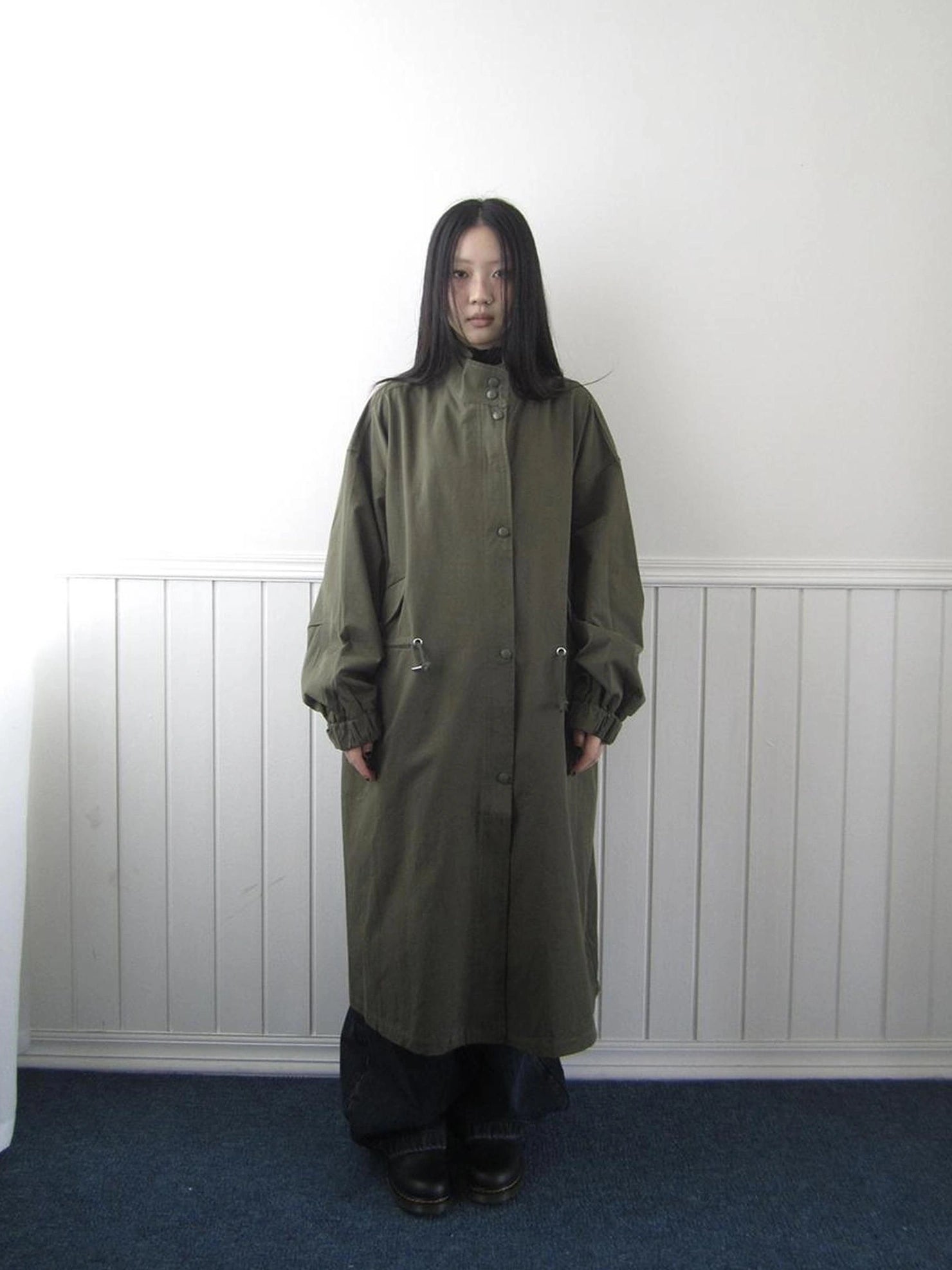 ang project Vintage Loose Fit Drawstring Waist Trench Coat Coat
