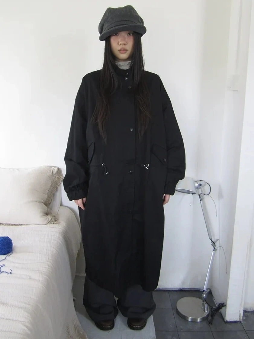 ang project Vintage Loose Fit Drawstring Waist Trench Coat Coat