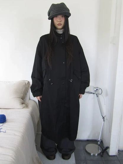 ang project Vintage Loose Fit Drawstring Waist Trench Coat Coat