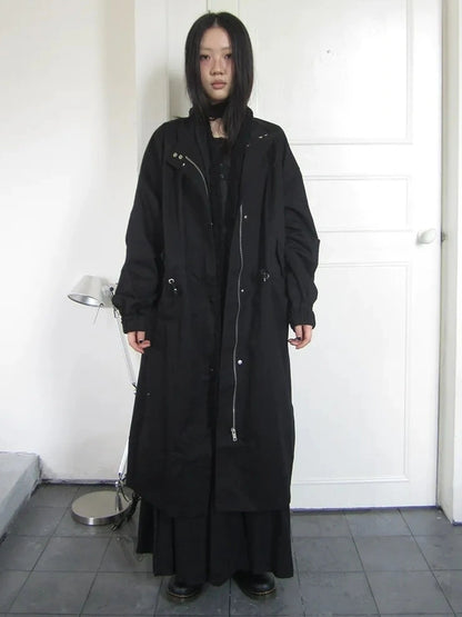 ang project Vintage Loose Fit Drawstring Waist Trench Coat Coat