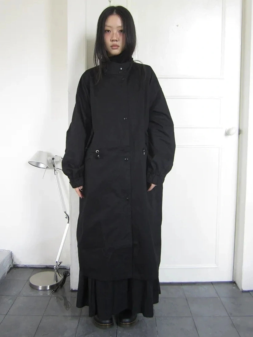ang project Vintage Loose Fit Drawstring Waist Trench Coat Coat