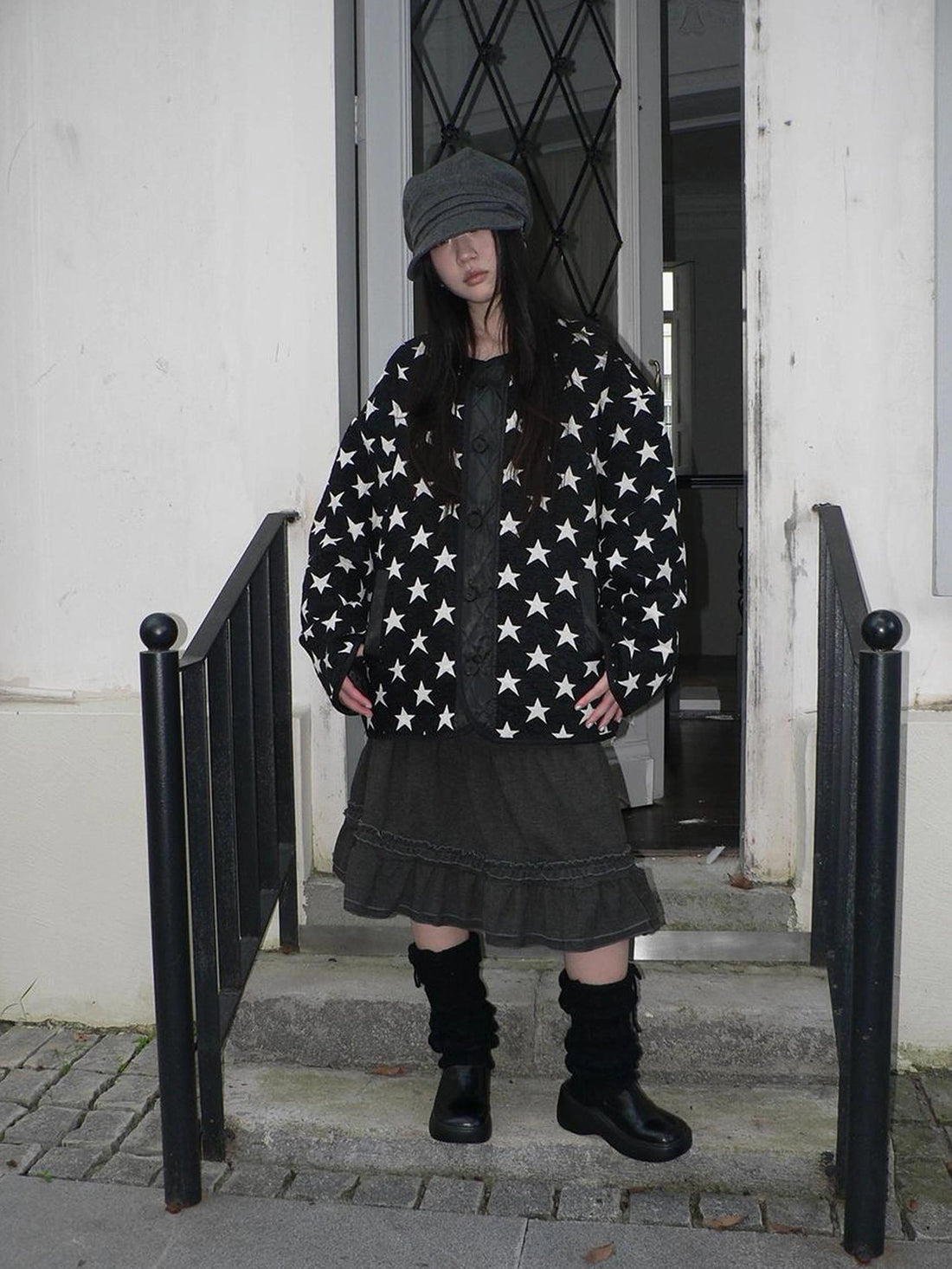 ang project Vintage Loose Fit Star Print Cotton Jacket Padded Jacket