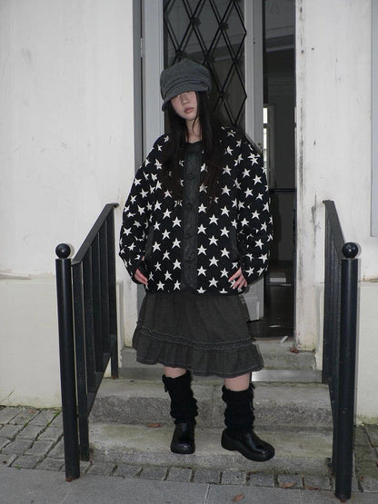 ang project Vintage Loose Fit Star Print Cotton Jacket Padded Jacket
