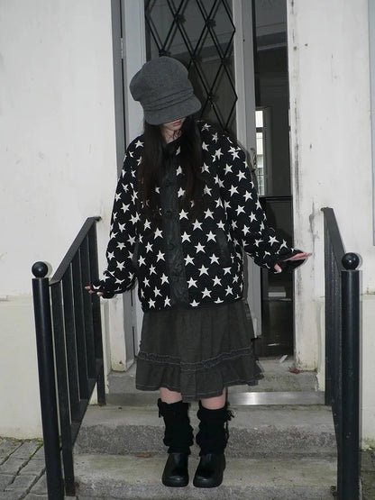 ang project Vintage Loose Fit Star Print Cotton Jacket Padded Jacket