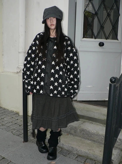 ang project Vintage Loose Fit Star Print Cotton Jacket Padded Jacket