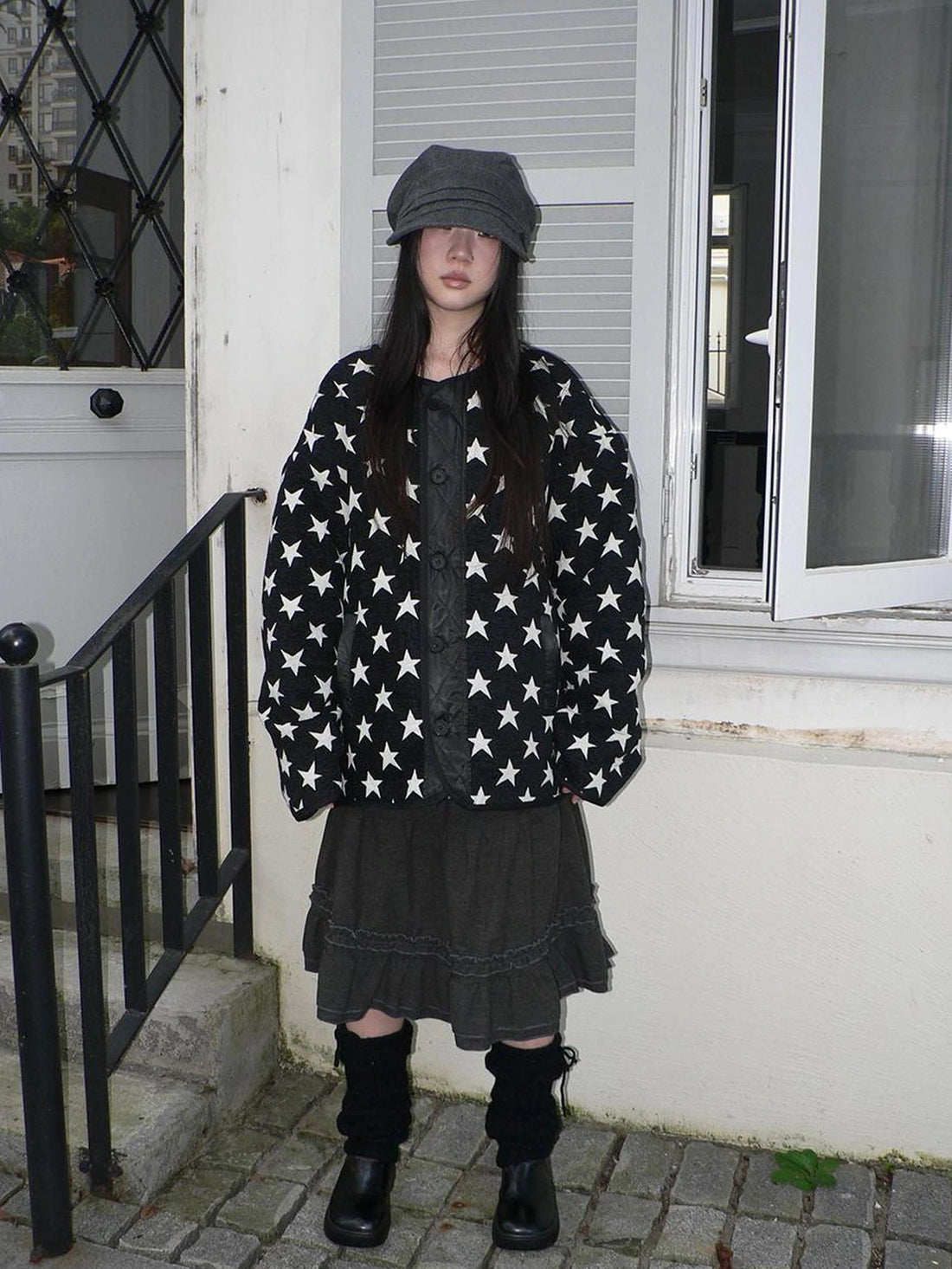 ang project Vintage Loose Fit Star Print Cotton Jacket Padded Jacket