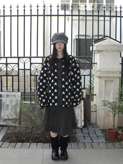 ang project Vintage Loose Fit Star Print Cotton Jacket Padded Jacket