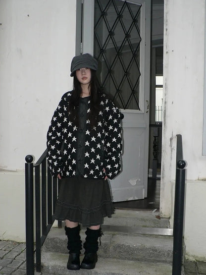 ang project Vintage Loose Fit Star Print Cotton Jacket Padded Jacket
