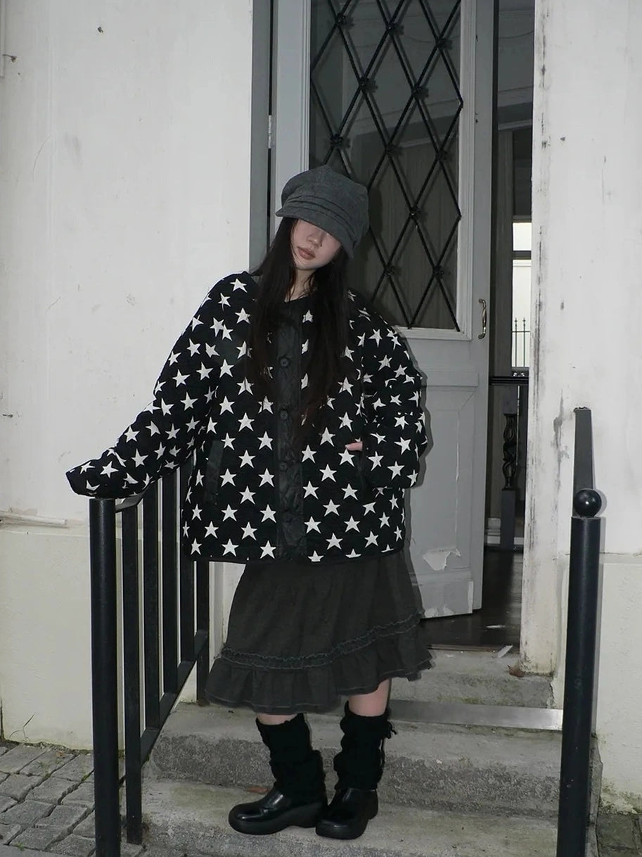 ang project Vintage Loose Fit Star Print Cotton Jacket Padded Jacket