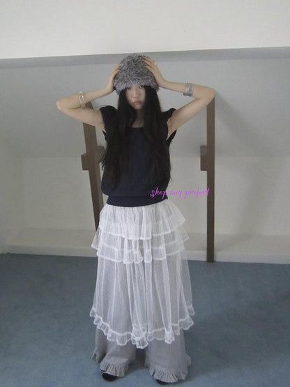 ang project Vintage Loose Knit Short Sleeve With Flutter Sleeves