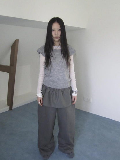 ang project Vintage Loose Knit Short Sleeve With Flutter Sleeves