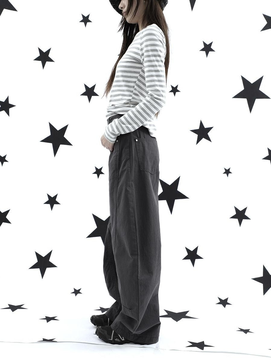 ang project Vintage Minimalist Solid Curved Leg Wide Loose Women&